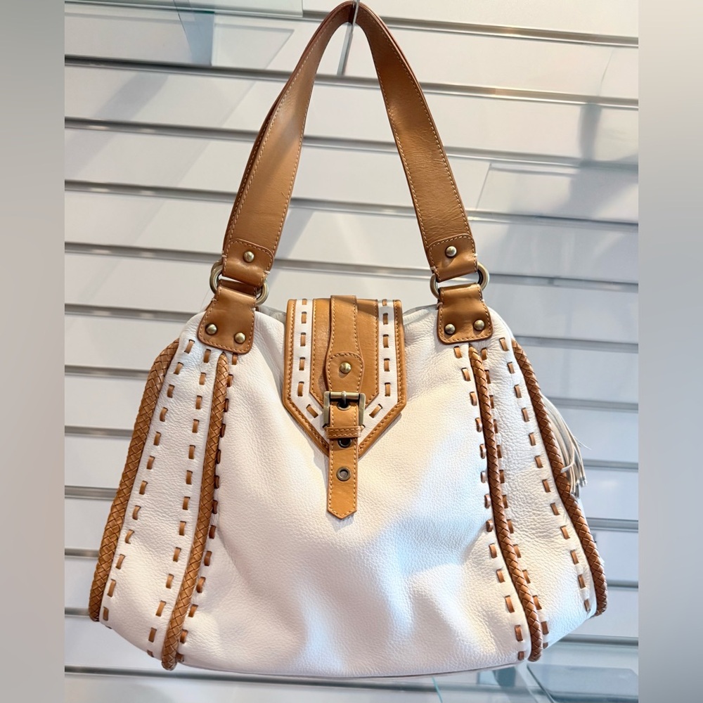 NWOT Western Style White and Tan Leather bag - designer sample